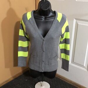 Old Navy Girls’ Large Sweater Cardigan Gray/Green Striped